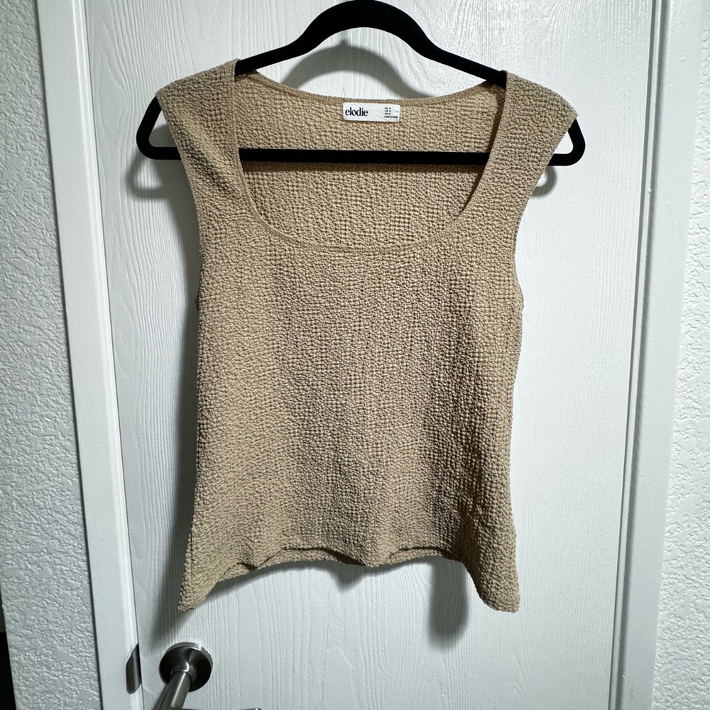 Elodie Beige Textured Scoop Neck Sleeveless Top